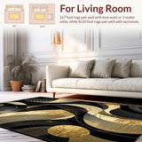 Ultra Soft Area Rug, Non Slip, Stain Resistant, Washable Area Rugs for Living Room, Bedroom, Bold Dynamic Symmetrical Style(Gold)