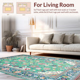 Ultra Soft Area Rug, Non Slip, Stain Resistant, Washable Area Rugs for Living Room, Bedroom, Vintage Floral Pastel Elegance(Blue)