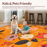 Ultra Soft Area Rug, Non Slip, Stain Resistant, Washable Area Rugs for Living Room, Bedroom, Lively Retro Floral Arrangement(Orange)