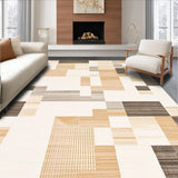 Ultra Soft Area Rug, Non Slip, Stain Resistant, Washable Area Rugs for Living Room, Bedroom, Woven Area Ivory & Brown Abstract Geometric Design(Beige)