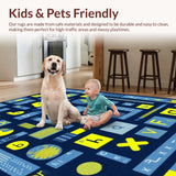 Ultra Soft Area Rug, Non Slip, Stain Resistant, Washable Area Rugs for Living Room, Bedroom, Stylish Alphabetic Whirl Pattern(Blue)
