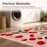 Ultra Soft Area Rug, Non Slip, Stain Resistant, Washable Area Rugs for Living Room, Bedroom, Coquette Pink Bow Fruit Burst Rug with Cherry Motif and Non Slip Design(Pink)