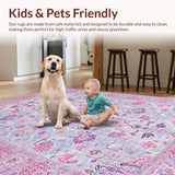 Ultra Soft Area Rug, Non Slip, Stain Resistant, Washable Area Rugs for Living Room, Bedroom, Rustic Medallion Blue Tones(Pink)