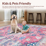 Ultra Soft Area Rug, Non Slip, Stain Resistant, Washable Area Rugs for Living Room, Bedroom, Whimsical Distressed Patterned Layers(Pink)