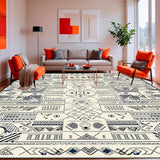 Ultra Soft Area Rug, Non Slip, Stain Resistant, Washable Area Rugs for Living Room, Bedroom, Circular Featuring Abstract Boho Tribal Lines And Geometric Shapes(Black)