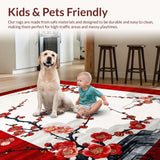 Ultra Soft Area Rug, Non Slip, Stain Resistant, Washable Area Rugs for Living Room, Bedroom, Traditional Japanese Blossom Theme(Red)
