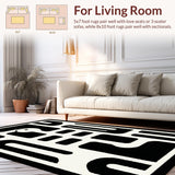 Ultra Soft Area Rug, Non Slip, Stain Resistant, Washable Area Rugs for Living Room, Bedroom, Rustic Off-White Twisted Graphics(Black)