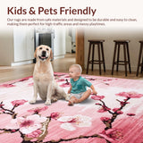 Ultra Soft Area Rug, Non Slip, Stain Resistant, Washable Area Rugs for Living Room, Bedroom, Delicate Botanical Blossom Pattern(Pink)