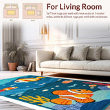 Ultra Soft Area Rug, Non Slip, Stain Resistant, Washable Area Rugs for Living Room, Bedroom, Colorful Sea Animals Kids Playroom Washable Rug(Blue)