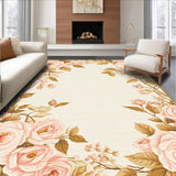 Ultra Soft Area Rug, Non Slip, Stain Resistant, Washable Area Rugs for Living Room, Bedroom, Lush Circular Flora Statement(Beige)