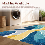 Ultra Soft Area Rug, Non Slip, Stain Resistant, Washable Area Rugs for Living Room, Bedroom, Funky Coastal Mosaic Rug Featuring Abstract Seashells and Surfboard Shapes(Blue)