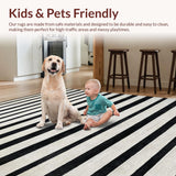 Ultra Soft Area Rug, Non Slip, Stain Resistant, Washable Area Rugs for Living Room, Bedroom, Geometric Stripe Pattern Rug Washable Indoor Outdoor(Black)