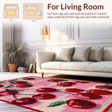 Ultra Soft Area Rug, Non Slip, Stain Resistant, Washable Area Rugs for Living Room, Bedroom, Pink Bow Carpet with Cherry Accents and Fruit Design(Pink)