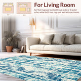 Ultra Soft Area Rug, Non Slip, Stain Resistant, Washable Area Rugs for Living Room, Bedroom, Modern Beach Area Rug with Unique Seahorse and Ocean Wave Motif(Blue)