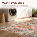 Ultra Soft Area Rug, Non Slip, Stain Resistant, Washable Area Rugs for Living Room, Bedroom, Colorful Ethnic Trellis Arrangement(Orange)