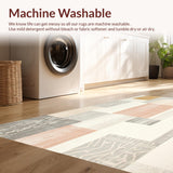 Ultra Soft Area Rug, Non Slip, Stain Resistant, Washable Area Rugs for Living Room, Bedroom, Boho Retro Area with Abstract Beige Checkerboard and Artistic Linework(Gray)