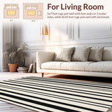 Ultra Soft Area Rug, Non Slip, Stain Resistant, Washable Area Rugs for Living Room, Bedroom, Sleek Black and White Striped Carpet with Varied Line Thickness and Symmetrical(Black)