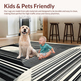 Ultra Soft Area Rug, Non Slip, Stain Resistant, Washable Area Rugs for Living Room, Bedroom, Urban Monochrome Striped Rug With Reversible Optical Illusion Pattern(Black)