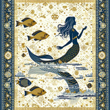 Ultra Soft Area Rug, Non Slip, Stain Resistant, Washable Area Rugs for Living Room, Bedroom, Vintage Coastal Mermaid Illustration(Gold)