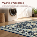 Ultra Soft Area Rug, Non Slip, Stain Resistant, Washable Area Rugs for Living Room, Bedroom, Antique Allure Vintage Inspired Medallion with Navy & Beige Accents(Blue)