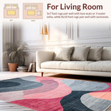 Ultra Soft Area Rug, Non Slip, Stain Resistant, Washable Area Rugs for Living Room, Bedroom, Elegant Grey Pink Geometric Fusion(Gray)