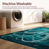 Ultra Soft Area Rug, Non Slip, Stain Resistant, Washable Area Rugs for Living Room, Bedroom, Marine Life Inspired with Abstract Octopus and School of Fish Design(Blue)