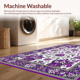 Ultra Soft Area Rug, Non Slip, Stain Resistant, Washable Area Rugs for Living Room, Bedroom, Charming Vintage-inspired Flower Motif(Purple)