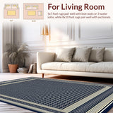 Ultra Soft Area Rug, Non Slip, Stain Resistant, Washable Area Rugs for Living Room, Bedroom, Garden Path Runner Navy and Beige Trellis with Subtle Border(Blue)