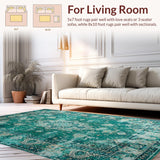 Ultra Soft Area Rug, Non Slip, Stain Resistant, Washable Area Rugs for Living Room, Bedroom, Vintage Medallion Rustic Charm(Blue)