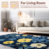 Ultra Soft Area Rug, Non Slip, Stain Resistant, Washable Area Rugs for Living Room, Bedroom, Chrysanthemum Floral Elegance(Blue)