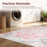 Ultra Soft Area Rug, Non Slip, Stain Resistant, Washable Area Rugs for Living Room, Bedroom, Transitional Elegant Floral Fusion(Pink)