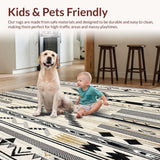 Ultra Soft Area Rug, Non Slip, Stain Resistant, Washable Area Rugs for Living Room, Bedroom, Boho Luxe Area with Tribal Chevron Stripes and Artistic Contrast Design(Black)