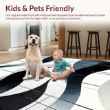 Ultra Soft Area Rug, Non Slip, Stain Resistant, Washable Area Rugs for Living Room, Bedroom, Stylish Black Minimalist Design(Gray)