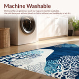 Ultra Soft Area Rug, Non Slip, Stain Resistant, Washable Area Rugs for Living Room, Bedroom, Stylish Coastal Abstract Composition(Blue)