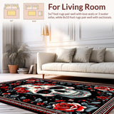 Ultra Soft Area Rug, Non Slip, Stain Resistant, Washable Area Rugs for Living Room, Bedroom, Gothic Rose Floral Elegance(Black)