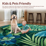 Ultra Soft Area Rug, Non Slip, Stain Resistant, Washable Area Rugs for Living Room, Bedroom, Eclectic Tropical Floral Motif(Blue)