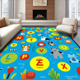 Ultra Soft Area Rug, Non Slip, Stain Resistant, Washable Area Rugs for Living Room, Bedroom, Cheerful Blue Animal Alphabet Art(White)