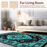 Ultra Soft Area Rug, Non Slip, Stain Resistant, Washable Area Rugs for Living Room, Bedroom, Chic Geometric Black Teal Arrangement(Black)
