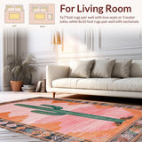 Ultra Soft Area Rug, Non Slip, Stain Resistant, Washable Area Rugs for Living Room, Bedroom, Vibrant Southwestern Floral Arrangement(Pink)
