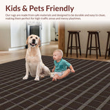 Ultra Soft Area Rug, Non Slip, Stain Resistant, Washable Area Rugs for Living Room, Bedroom, Elegant Textured Tartan Appeal(Brown)