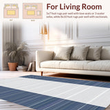 Ultra Soft Area Rug, Non Slip, Stain Resistant, Washable Area Rugs for Living Room, Bedroom, Elegant Navy and White Pattern(Blue)