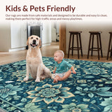 Ultra Soft Area Rug, Non Slip, Stain Resistant, Washable Area Rugs for Living Room, Bedroom, Washable Floral Area Rug for Dining Room Decor(Blue)
