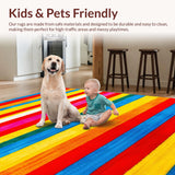Ultra Soft Area Rug, Non Slip, Stain Resistant, Washable Area Rugs for Living Room, Bedroom, Fun Cheerful Stripe Fusion(Red)
