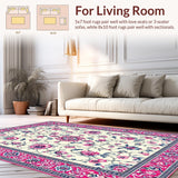 Ultra Soft Area Rug, Non Slip, Stain Resistant, Washable Area Rugs for Living Room, Bedroom, Vibrant Artful Floral Composition(White)