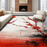 Ultra Soft Area Rug, Non Slip, Stain Resistant, Washable Area Rugs for Living Room, Bedroom, Vivid Cherry Blossom Abstract Art(Red)