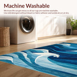 Ultra Soft Area Rug, Non Slip, Stain Resistant, Washable Area Rugs for Living Room, Bedroom, Artful Multi-Tone Seascape Design(Blue)