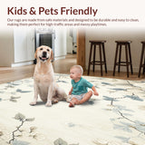 Ultra Soft Area Rug, Non Slip, Stain Resistant, Washable Area Rugs for Living Room, Bedroom, Patterned Floral Bath with Creamy Beige Blossoms and Powder Blue Leaves(Beige)
