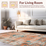 Ultra Soft Area Rug, Non Slip, Stain Resistant, Washable Area Rugs for Living Room, Bedroom, Colorful Ethnic Trellis Arrangement(Orange)
