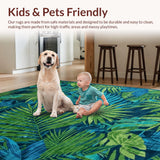 Ultra Soft Area Rug, Non Slip, Stain Resistant, Washable Area Rugs for Living Room, Bedroom, Vibrant Boho Botanical Aesthetic(Blue)
