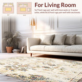 Ultra Soft Area Rug, Non Slip, Stain Resistant, Washable Area Rugs for Living Room, Bedroom, Farmhouse Area Rustic Floral Medallion Non Slip Accent(Beige)